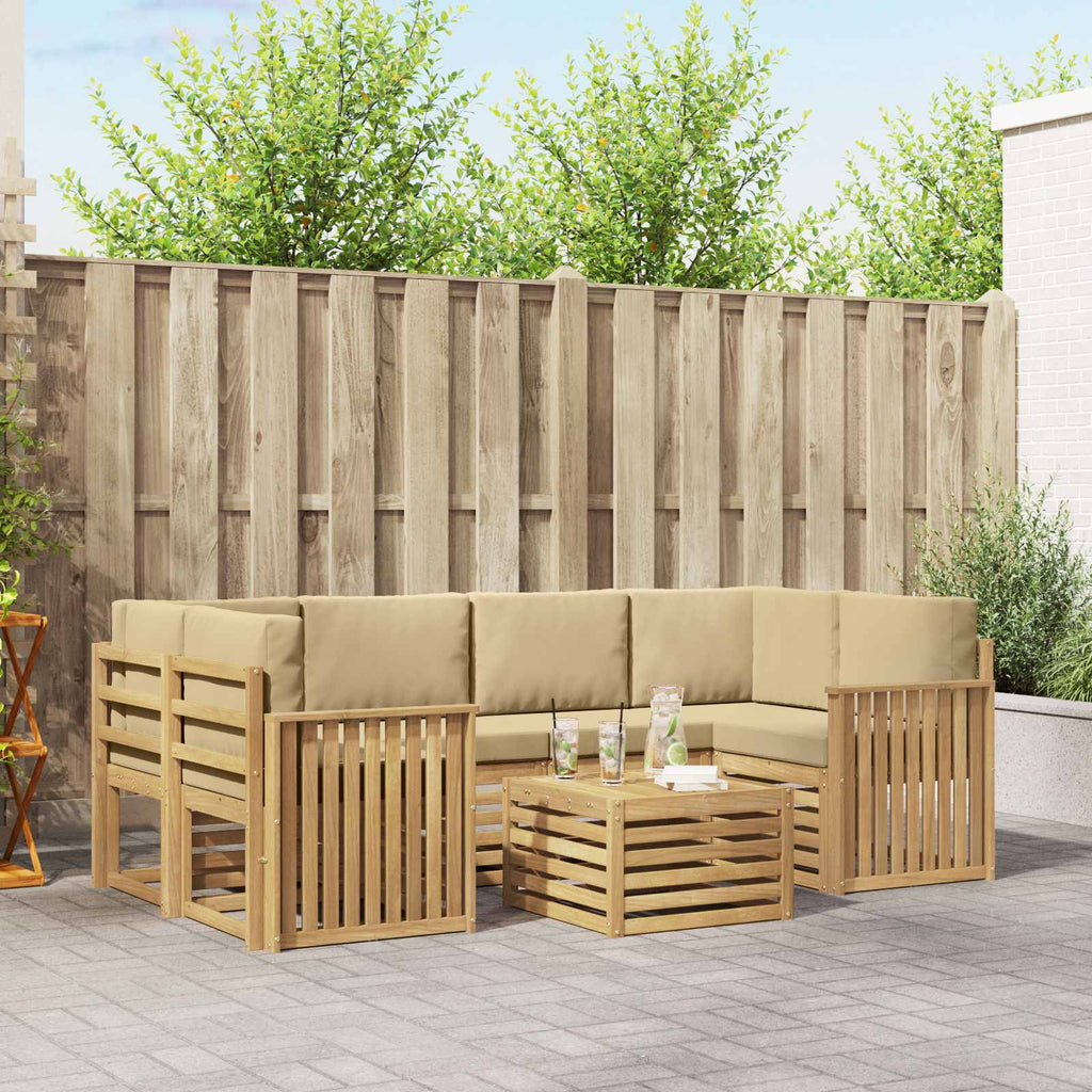 Outdoor-Sofagarnitur mit Kissen 7 pcs Weiß und Beige Polyester