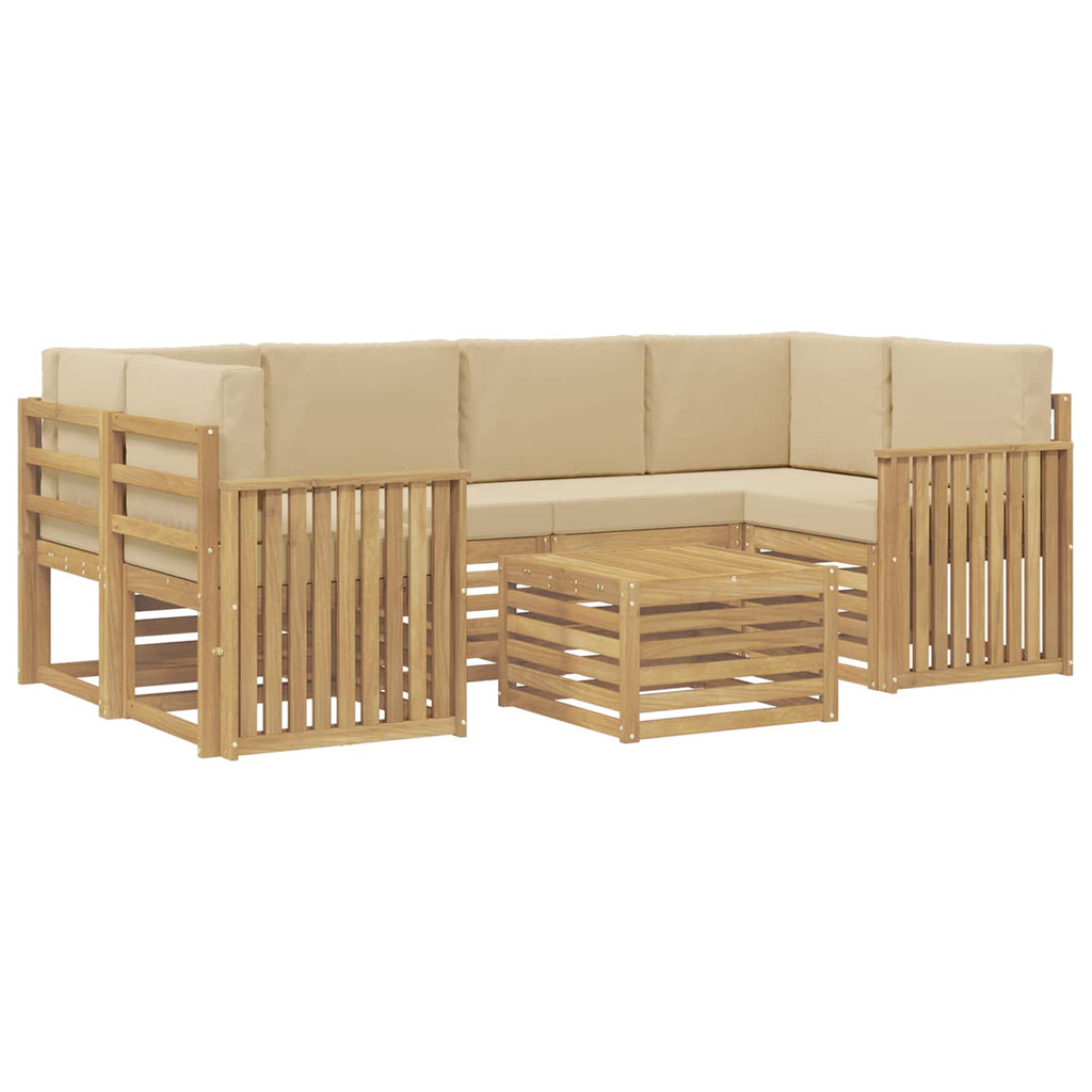 Outdoor-Sofagarnitur mit Kissen 7 pcs Weiß und Beige Polyester