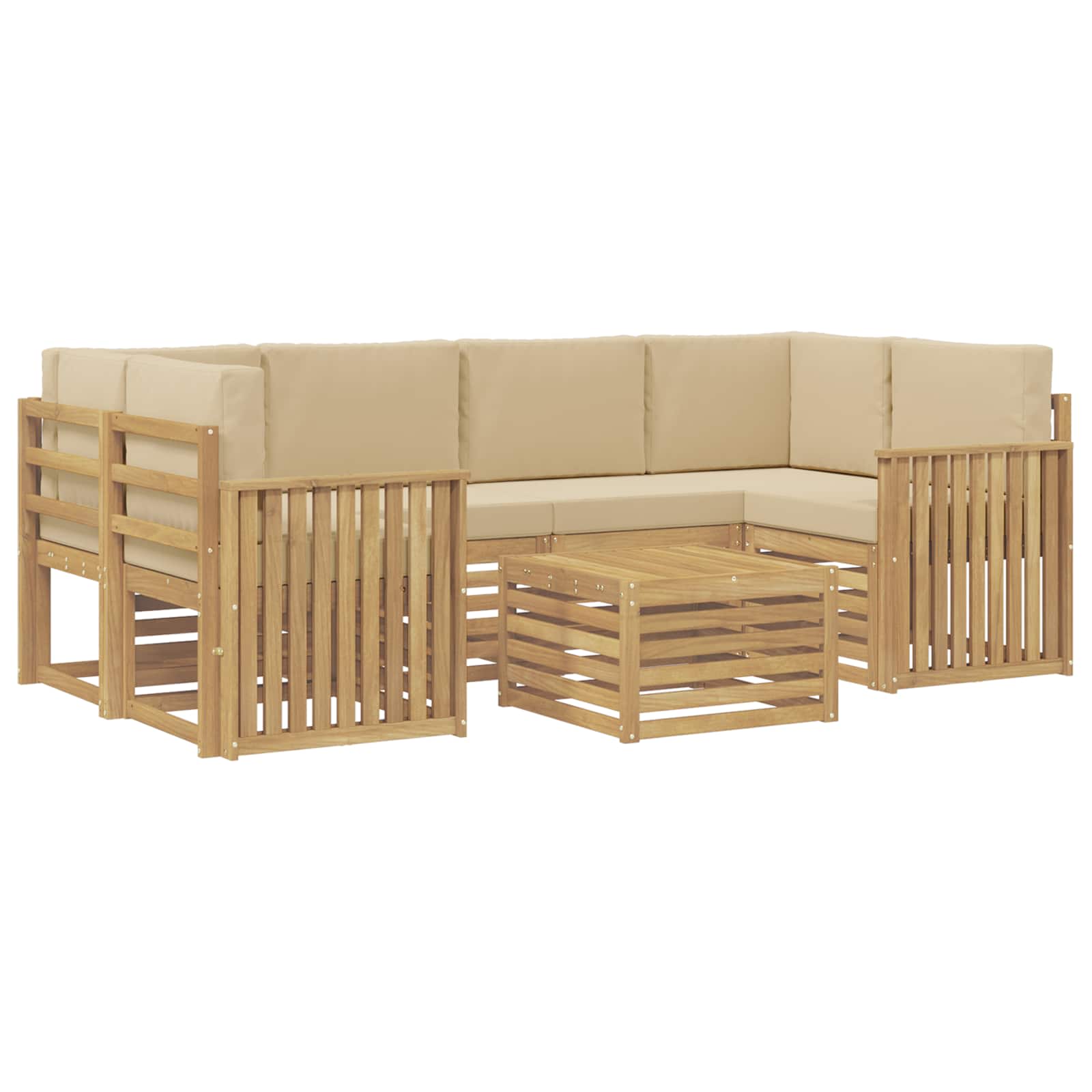 Outdoor-Sofagarnitur mit Kissen 7 pcs Weiß und Beige Polyester