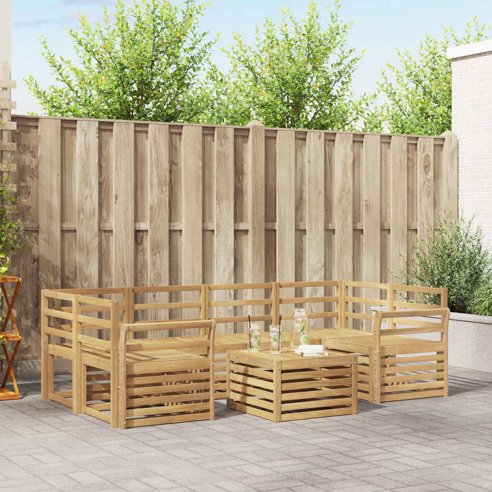 Outdoor-Sofagarnitur 7 pcs Weiß Massivholz Akazie