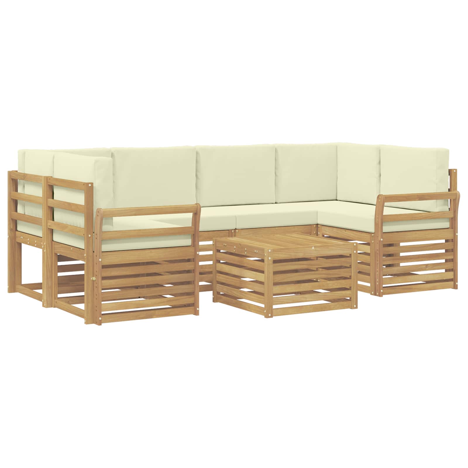 Outdoor-Sofagarnitur mit Kissen 7 pcs Weiß und Creme Polyester