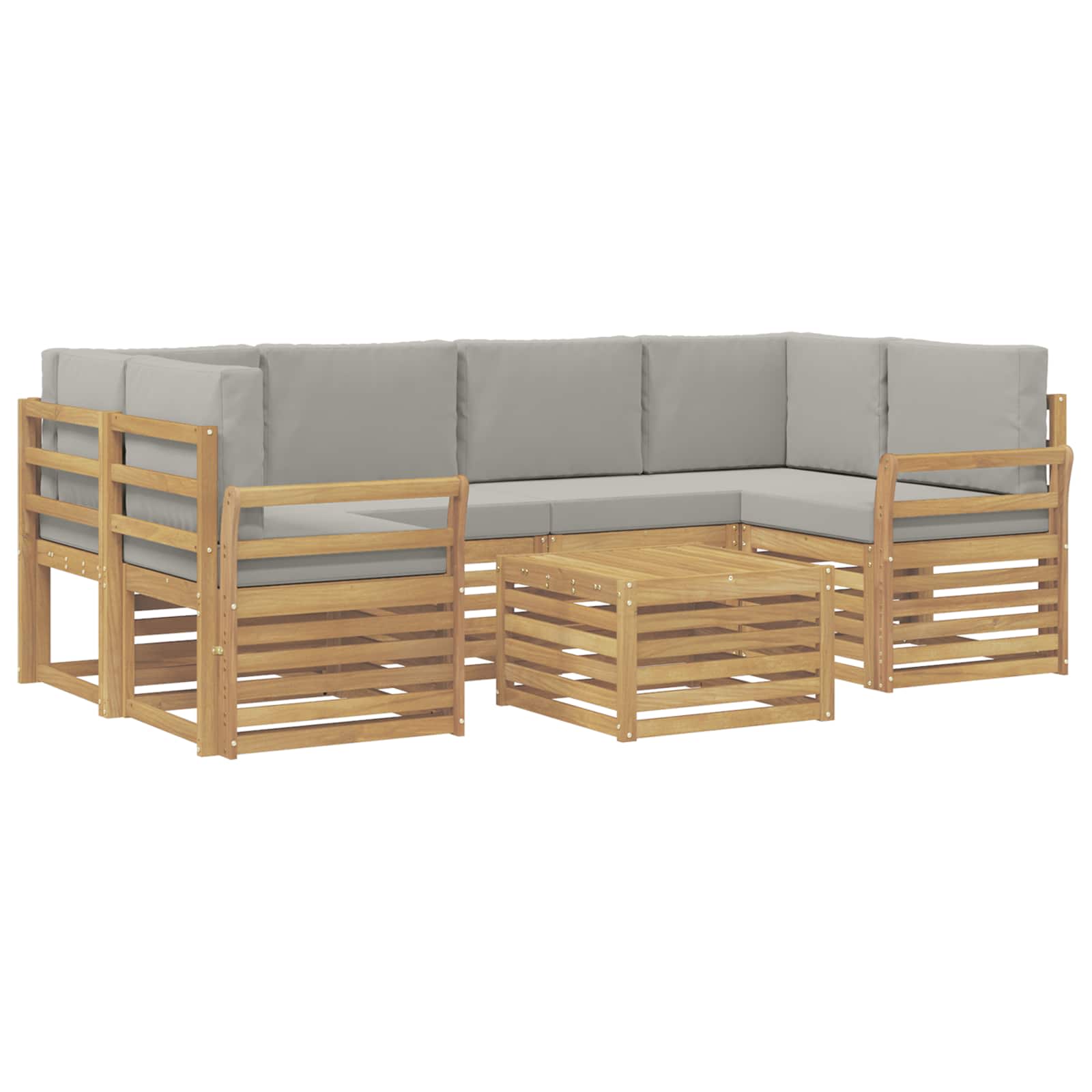Outdoor-Sofagarnitur 7 pcs Weiß und Hellgrau Polyester