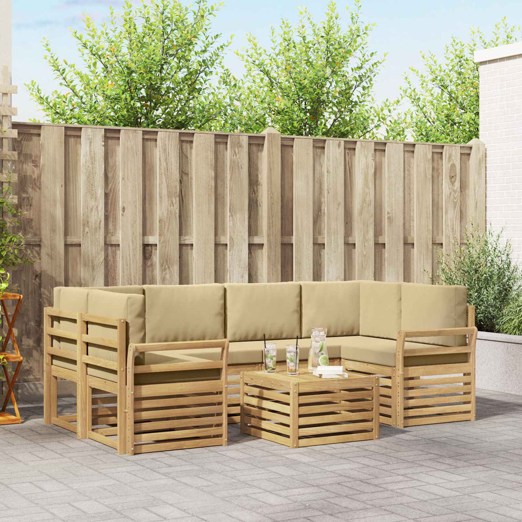 Outdoor-Sofagarnitur mit Kissen 7 pcs Weiß und Beige Polyester