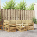 Outdoor-Sofagarnitur mit Kissen 7 pcs Weiß und Beige Polyester
