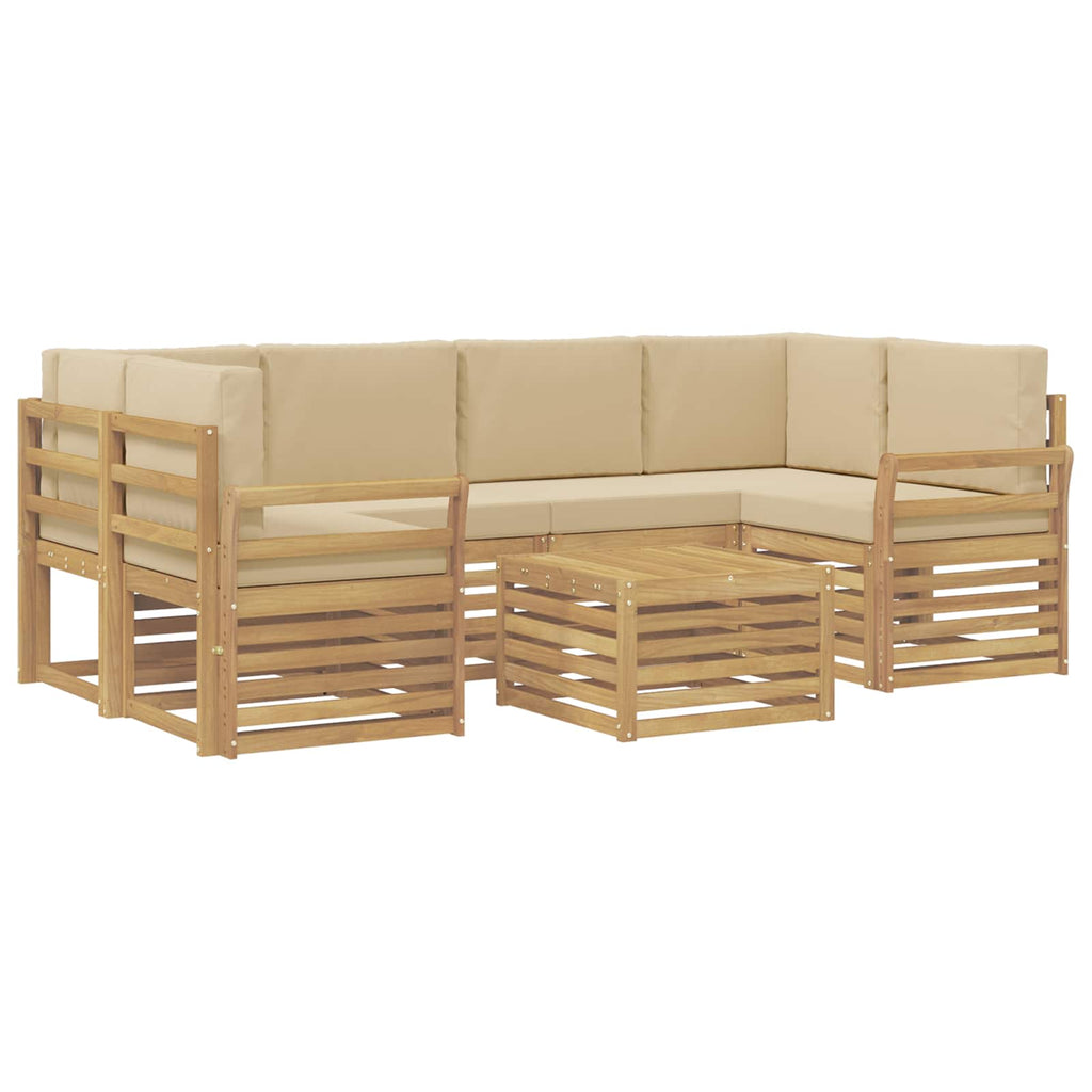 Outdoor-Sofagarnitur mit Kissen 7 pcs Weiß und Beige Polyester