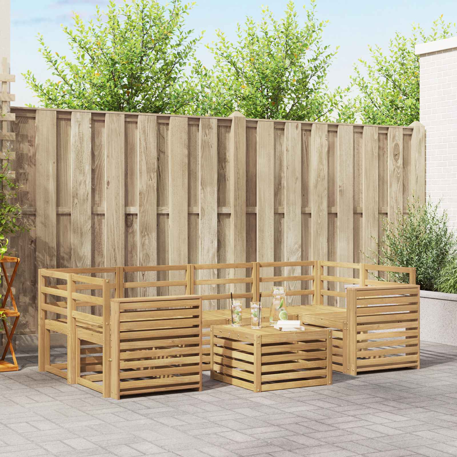 Outdoor-Sofagarnitur 7 pcs Weiß Massivholz Akazie