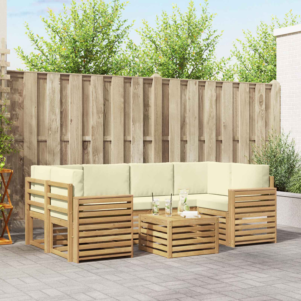 Outdoor-Sofagarnitur mit Kissen 7 pcs Weiß und Creme Polyester