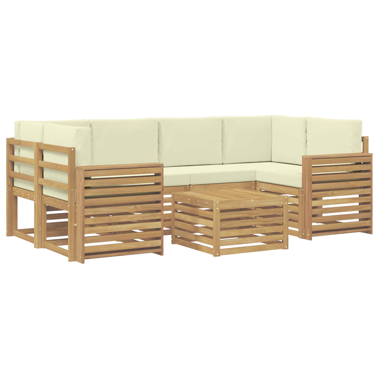 Outdoor-Sofagarnitur mit Kissen 7 pcs Weiß und Creme Polyester