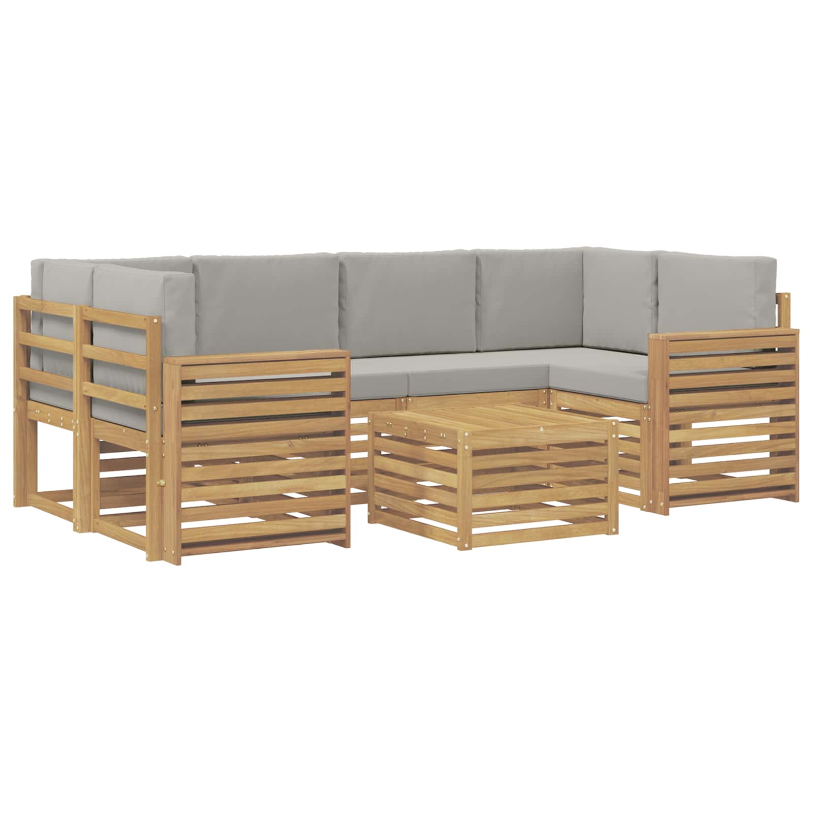 Outdoor-Sofagarnitur 7 pcs Weiß und Hellgrau Polyester