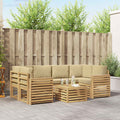 Outdoor-Sofagarnitur mit Kissen 7 pcs Weiß und Beige Polyester