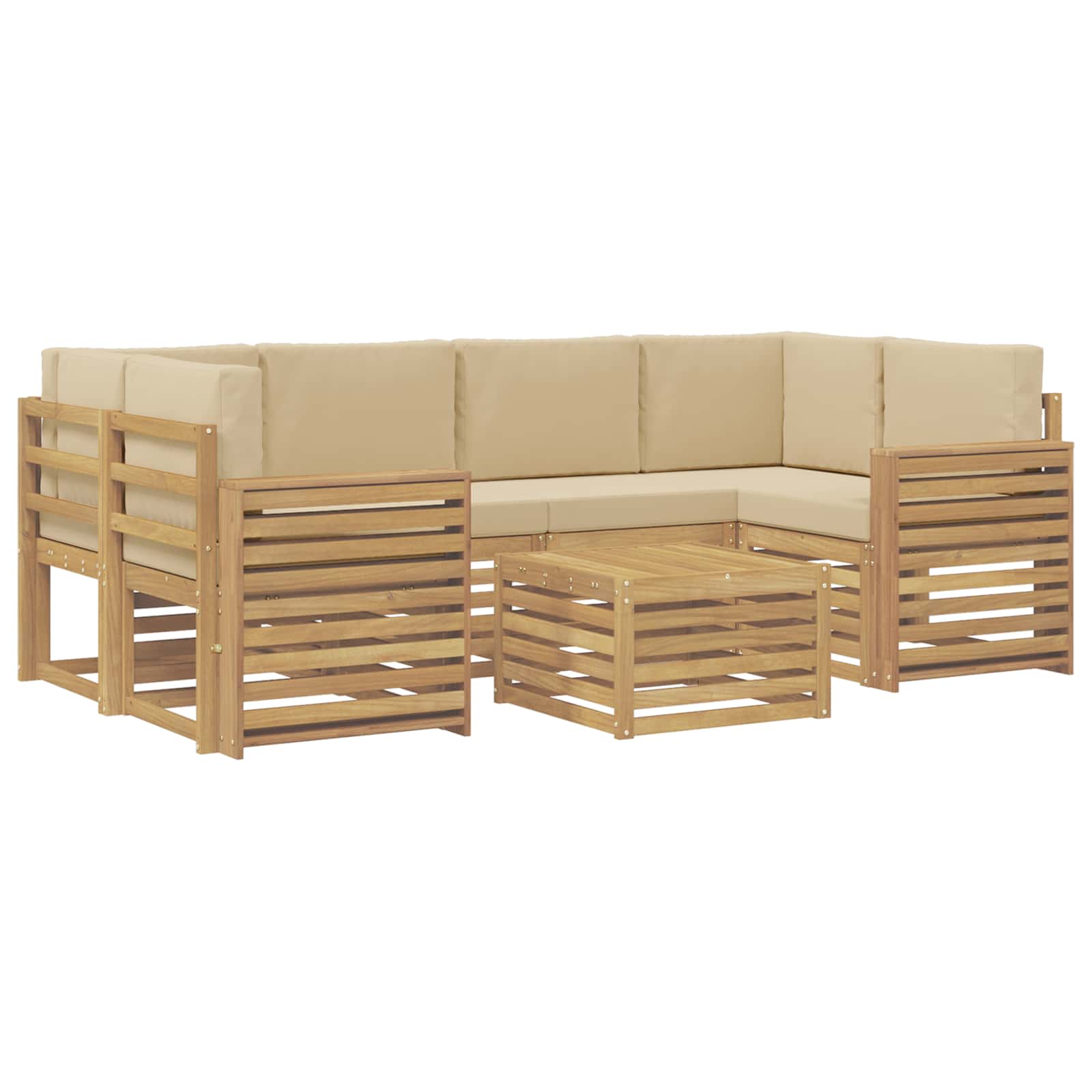 Outdoor-Sofagarnitur mit Kissen 7 pcs Weiß und Beige Polyester
