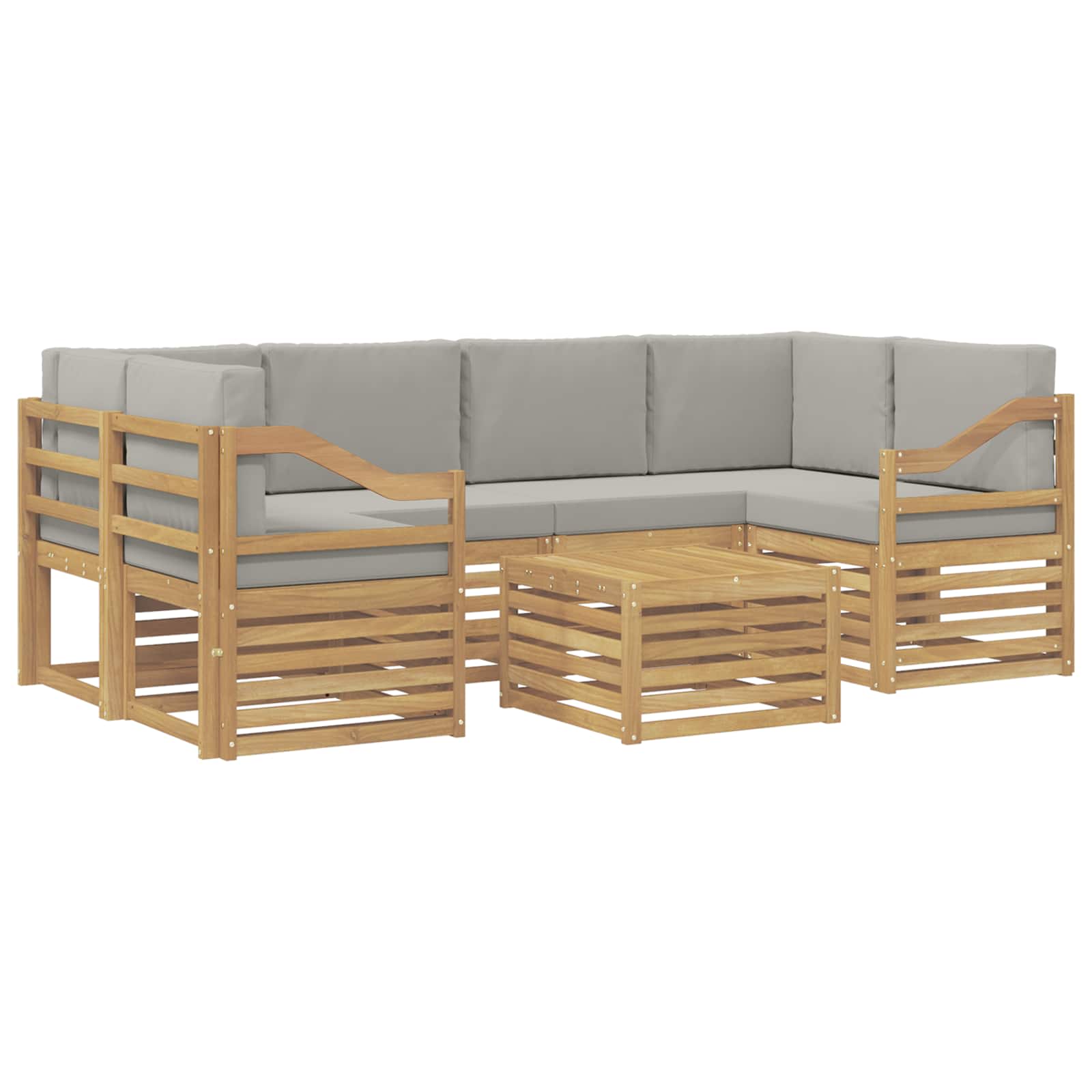 Outdoor-Sofagarnitur 7 pcs Weiß und Hellgrau Polyester