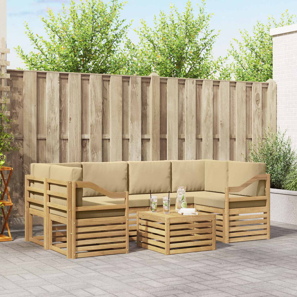 Outdoor-Sofagarnitur mit Kissen 7 pcs Weiß und Beige Polyester