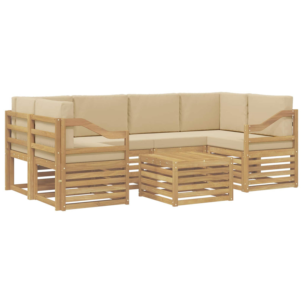 Outdoor-Sofagarnitur mit Kissen 7 pcs Weiß und Beige Polyester