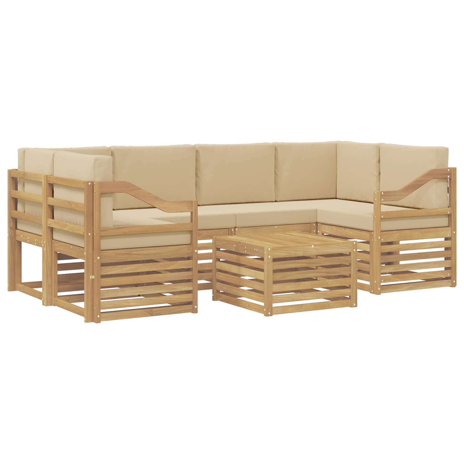 Outdoor-Sofagarnitur mit Kissen 7 pcs Weiß und Beige Polyester