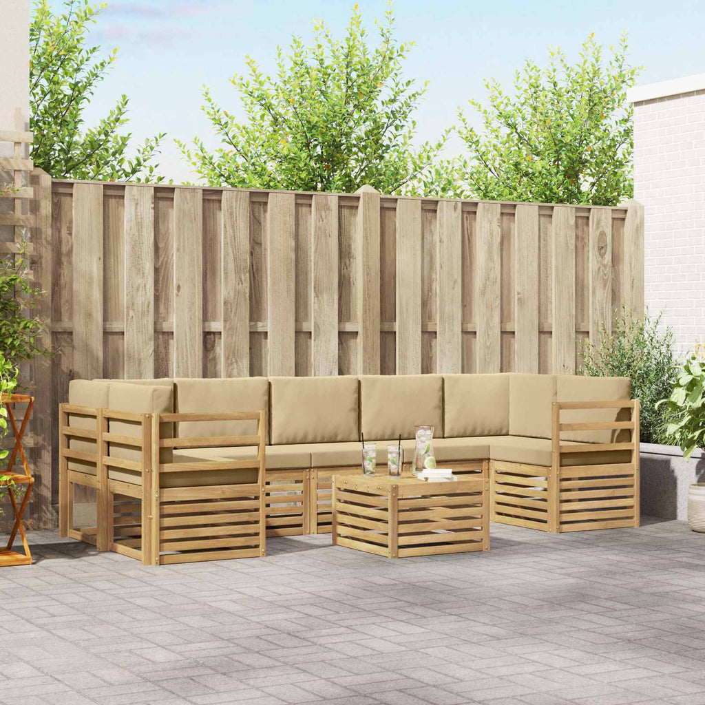 Outdoor-Sofagarnitur mit Kissen 8 pcs Weiß und Beige Polyester