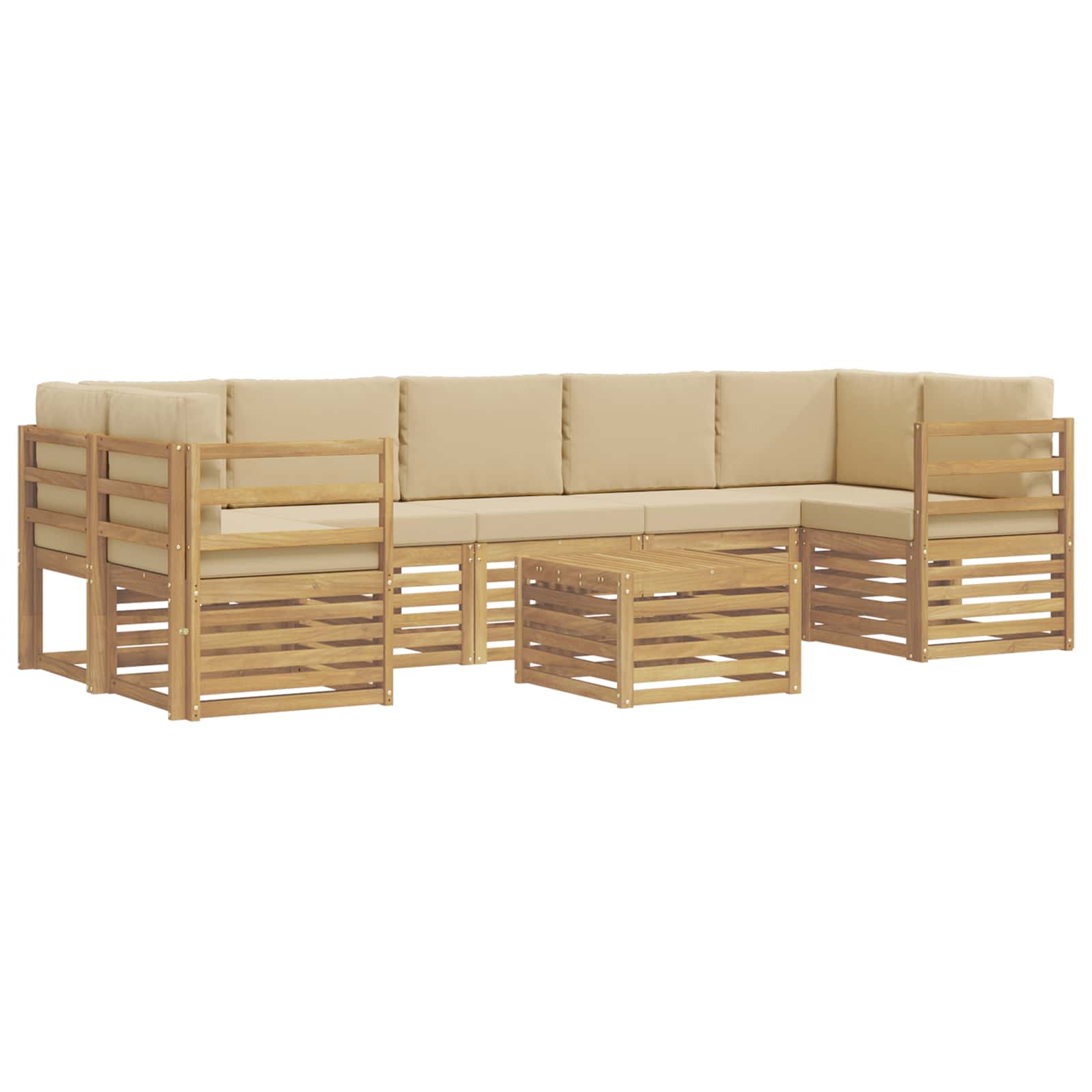 Outdoor-Sofagarnitur mit Kissen 8 pcs Weiß und Beige Polyester