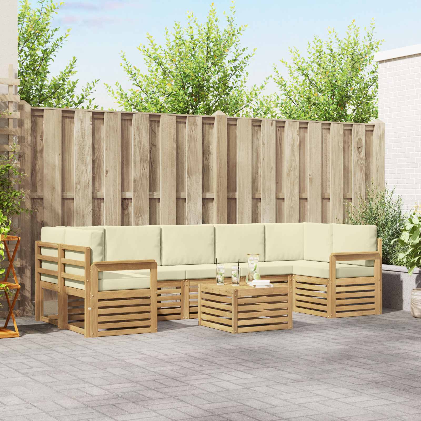 Outdoor-Sofagarnitur mit Kissen 8 pcs Weiß und Creme Polyester