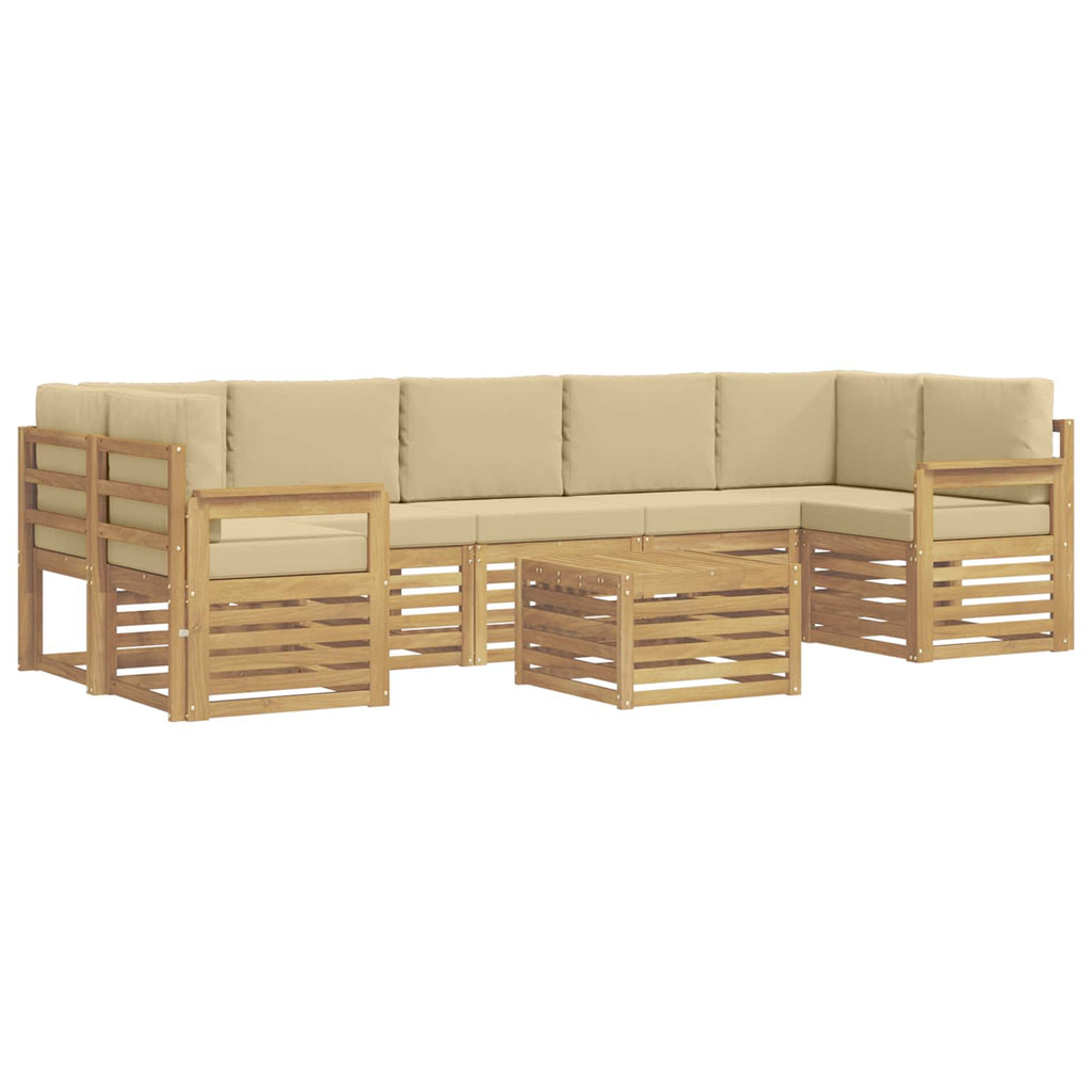 Outdoor-Sofagarnitur mit Kissen 8 pcs Weiß und Beige Polyester
