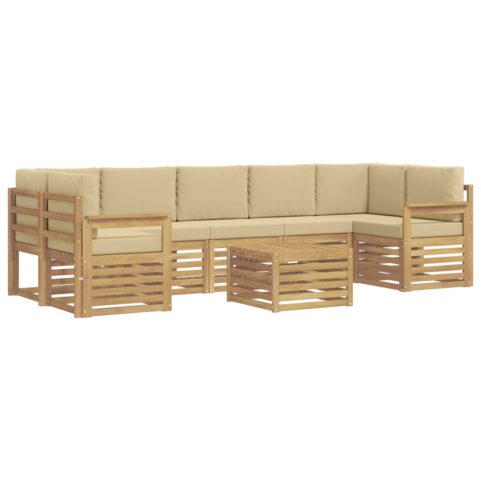 Outdoor-Sofagarnitur mit Kissen 8 pcs Weiß und Beige Polyester