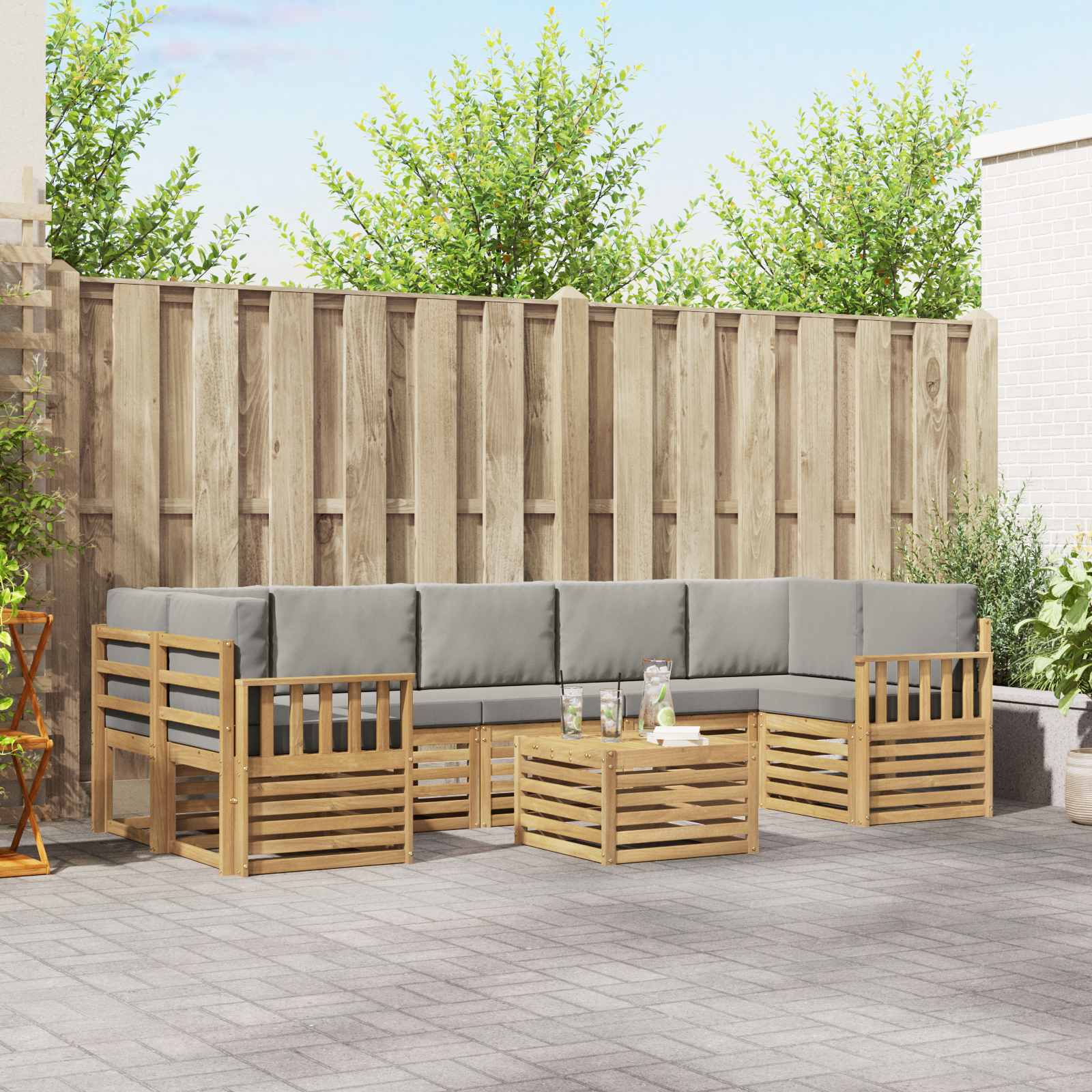 Outdoor-Sofagarnitur 8 pcs Weiß und Hellgrau Polyester