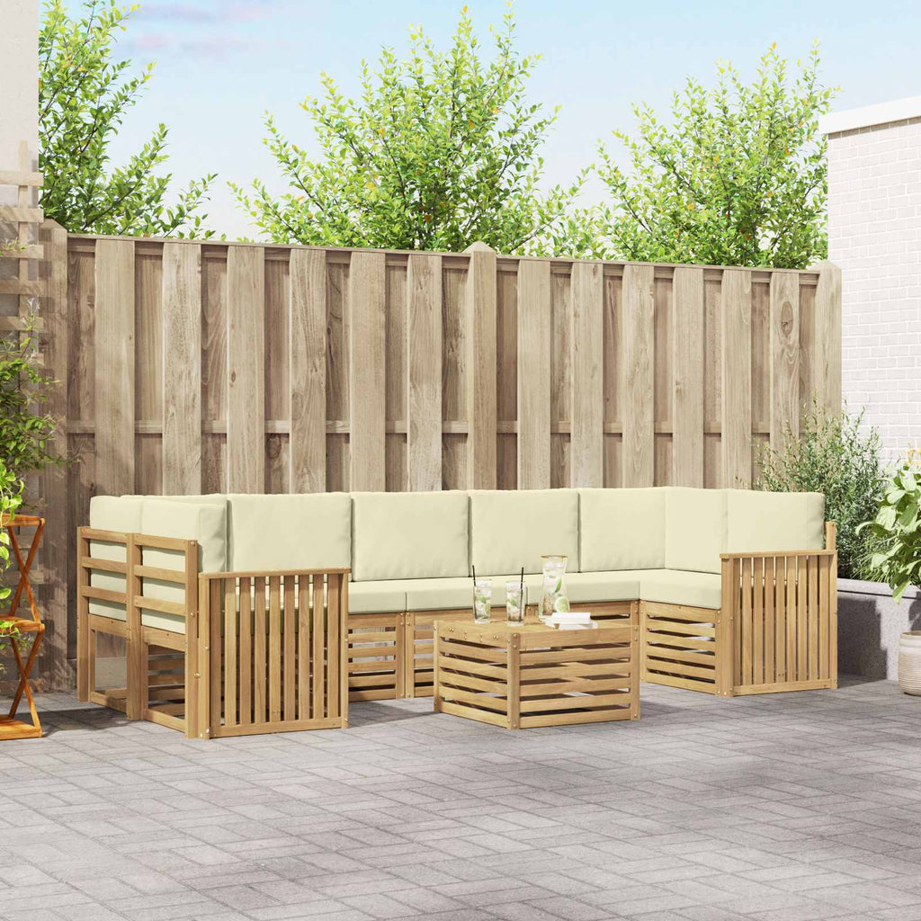 Outdoor-Sofagarnitur mit Kissen 8 pcs Weiß und Creme Polyester