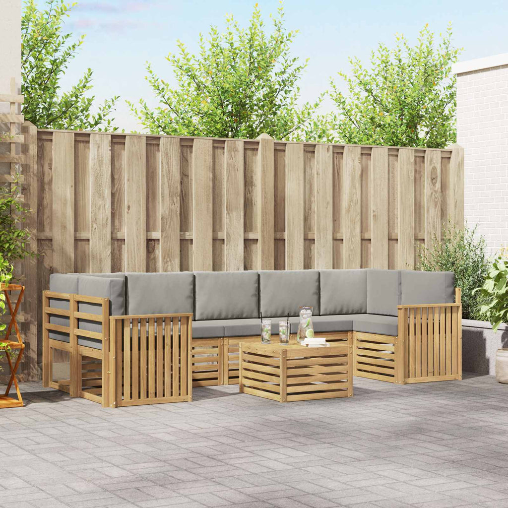 Outdoor-Sofagarnitur 8 pcs Weiß und Hellgrau Polyester