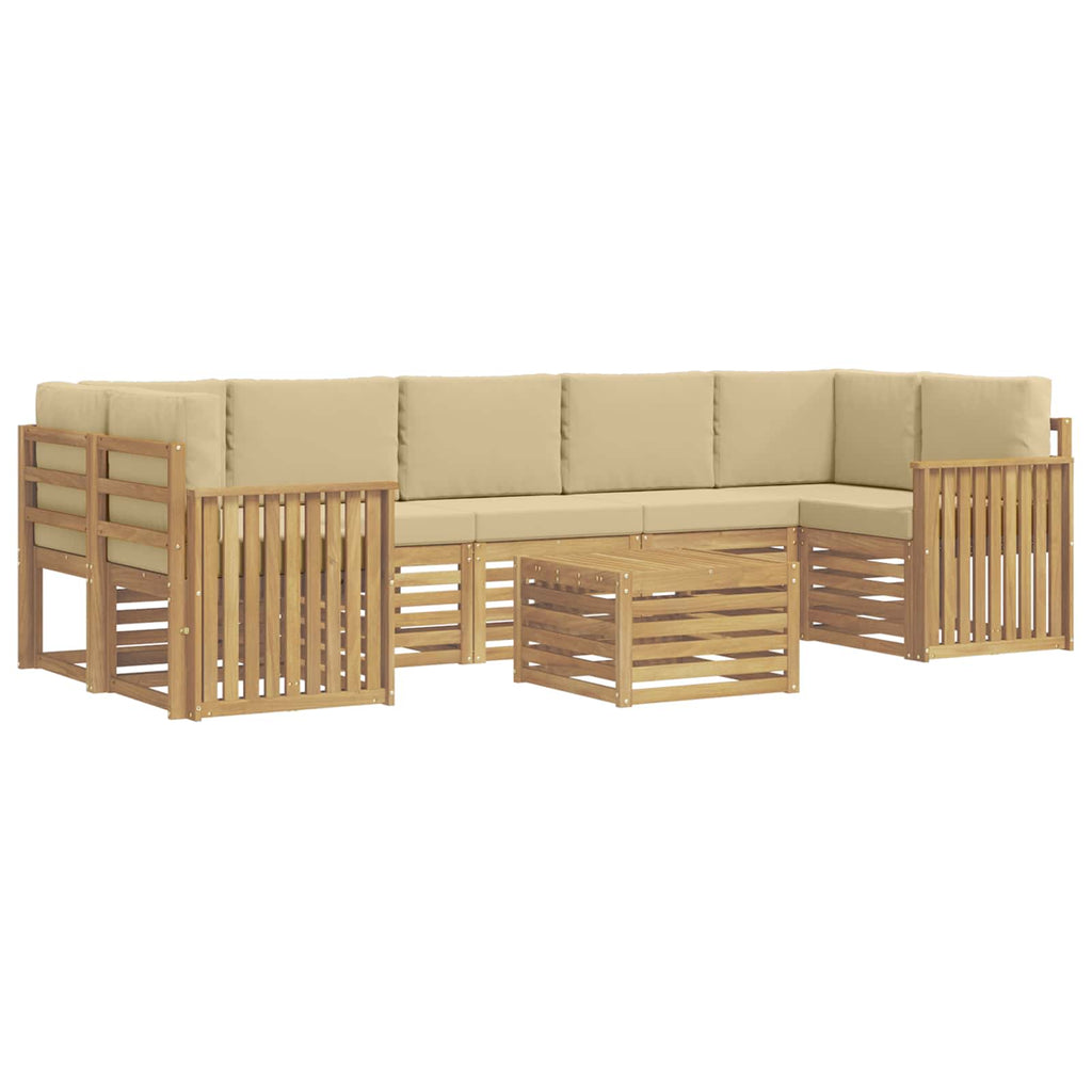 Outdoor-Sofagarnitur mit Kissen 8 pcs Weiß und Beige Polyester
