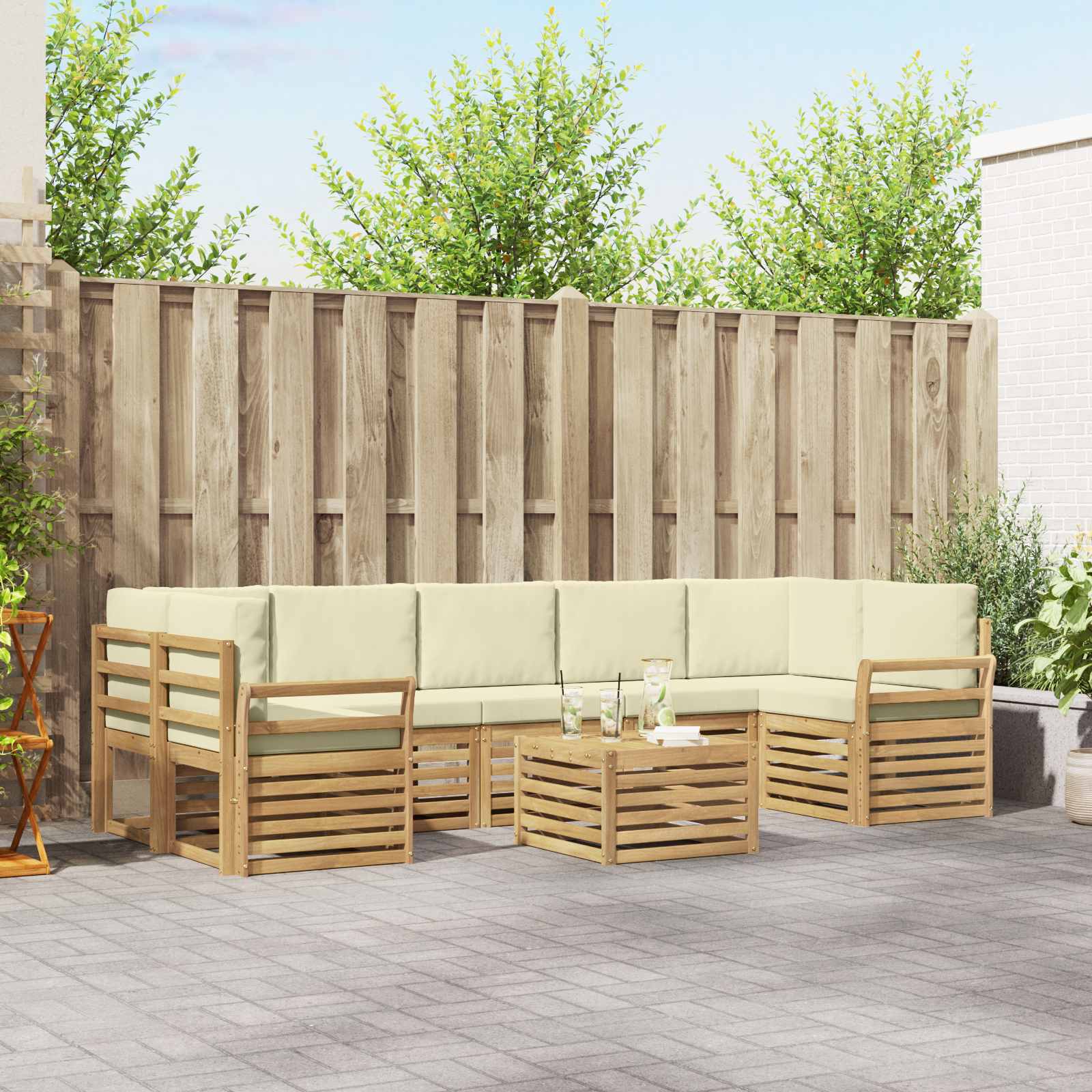 Outdoor-Sofagarnitur mit Kissen 8 pcs Weiß und Creme Polyester