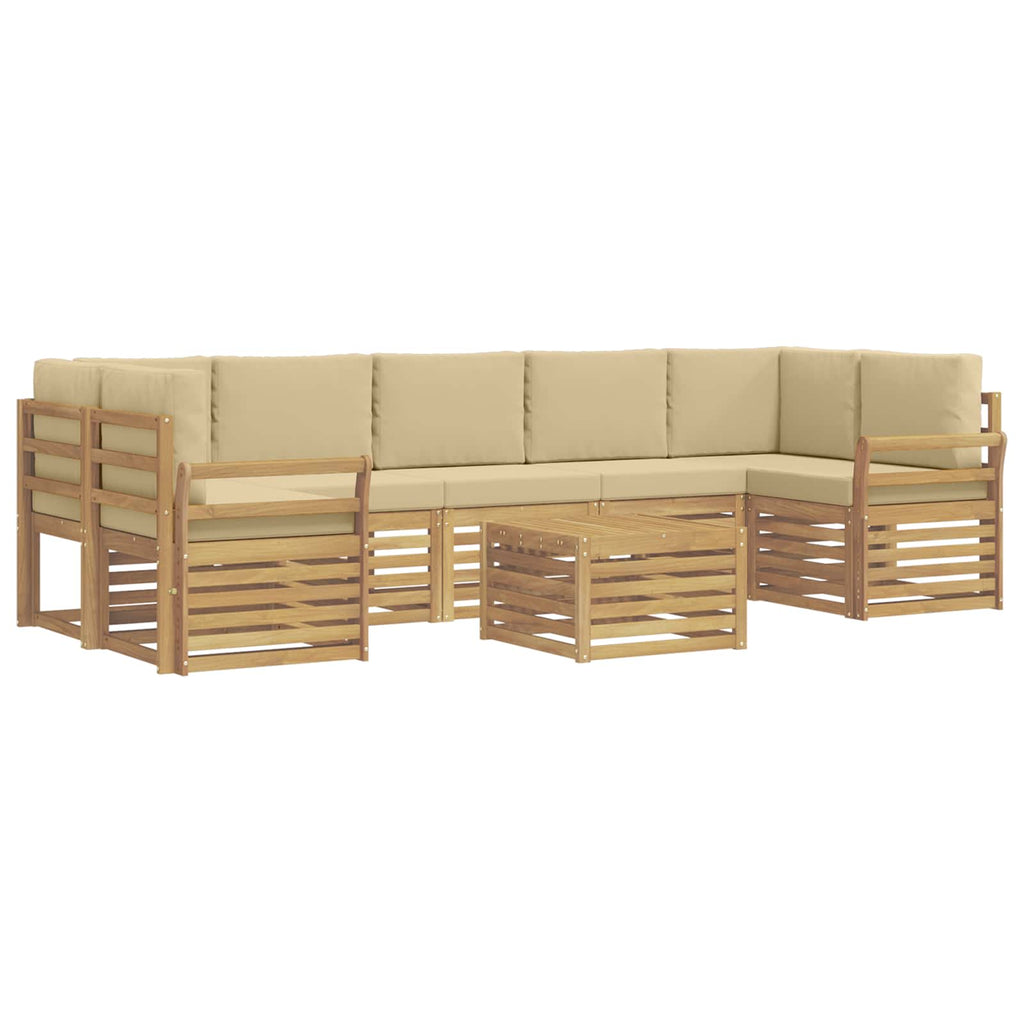 Outdoor-Sofagarnitur mit Kissen 8 pcs Weiß und Beige Polyester