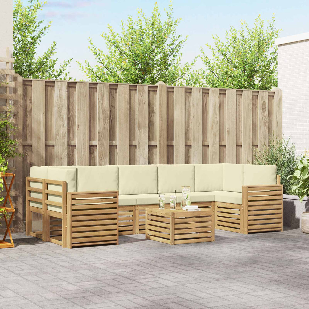 Outdoor-Sofagarnitur mit Kissen 8 pcs Weiß und Creme Polyester