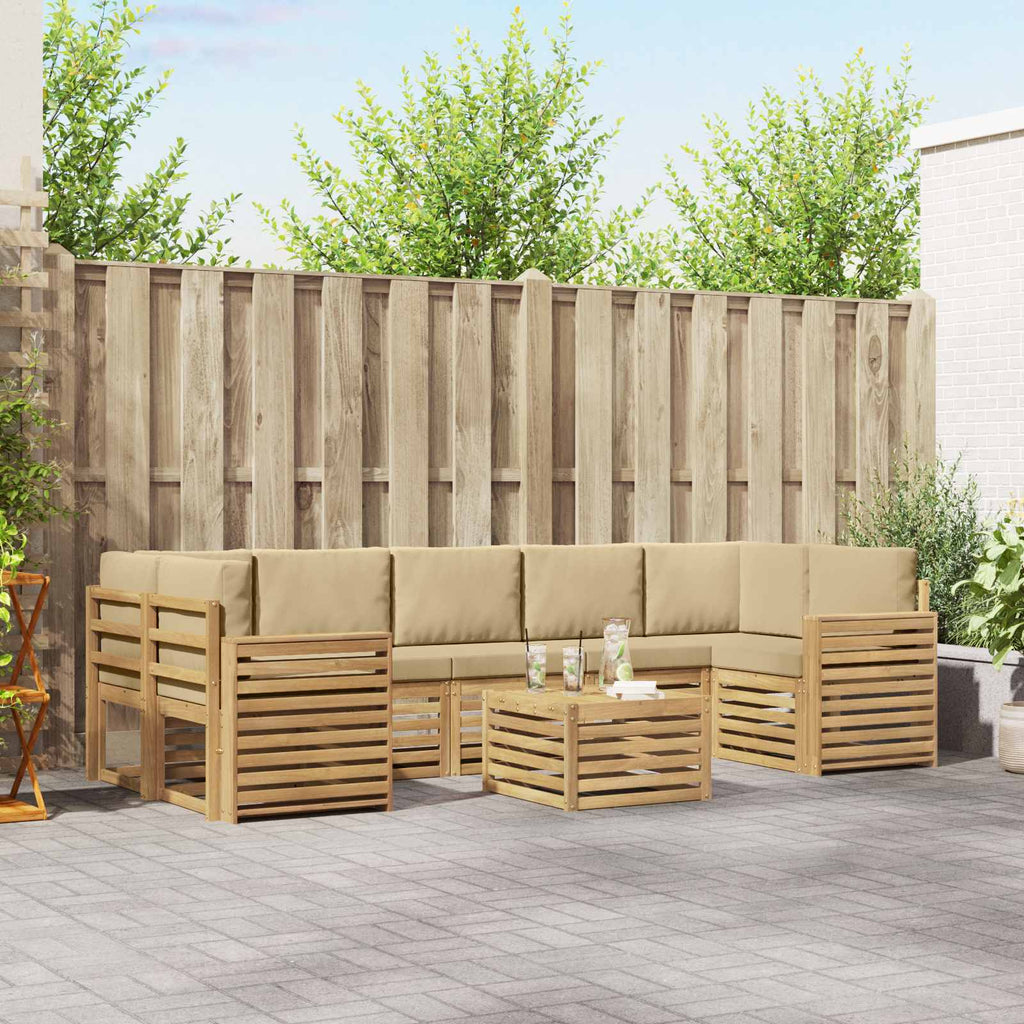 Outdoor-Sofagarnitur mit Kissen 8 pcs Weiß und Beige Polyester