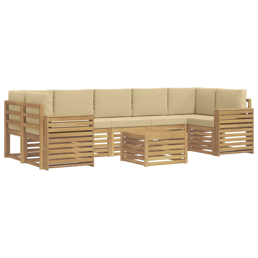 Outdoor-Sofagarnitur mit Kissen 8 pcs Weiß und Beige Polyester