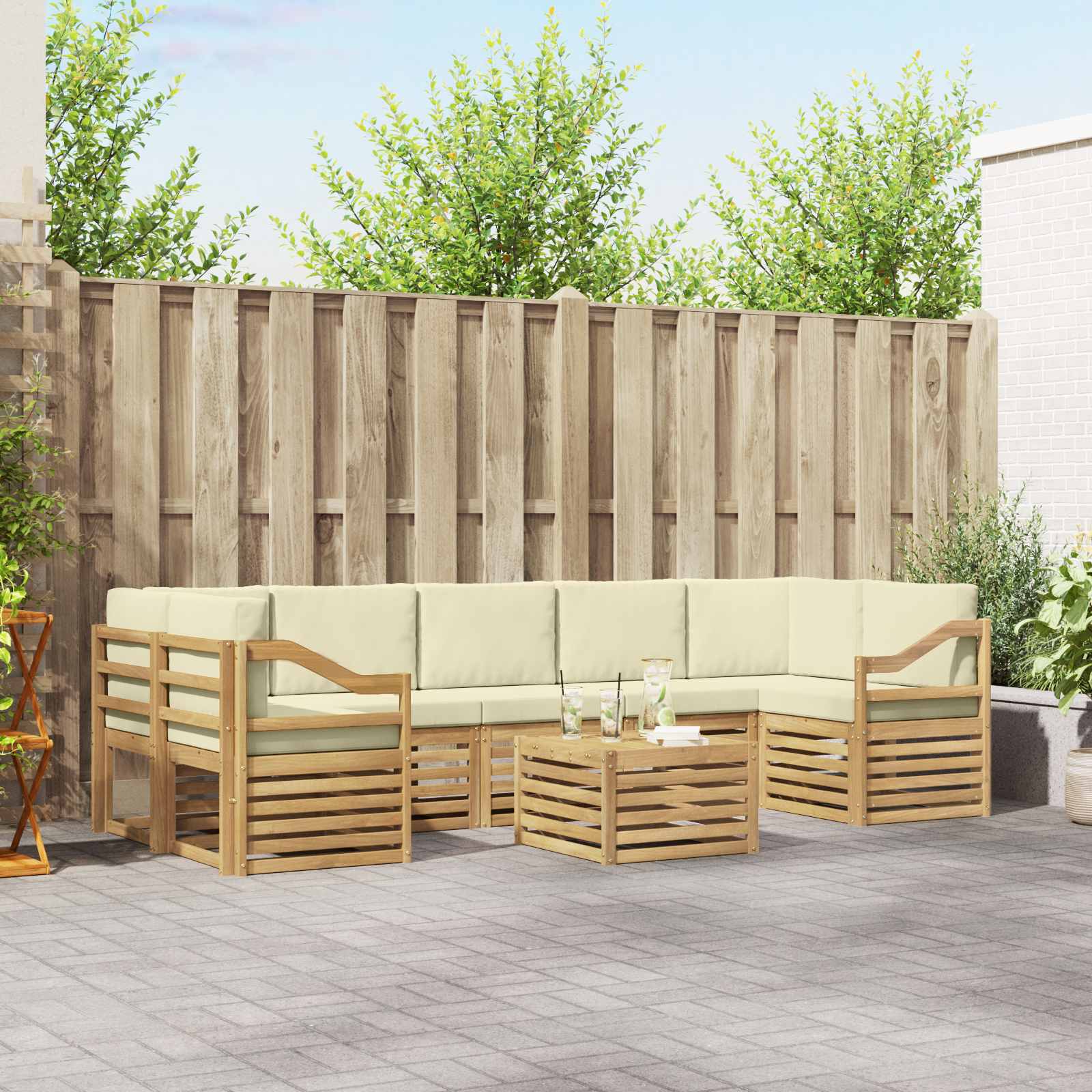 Outdoor-Sofagarnitur mit Kissen 8 pcs Weiß und Creme Polyester