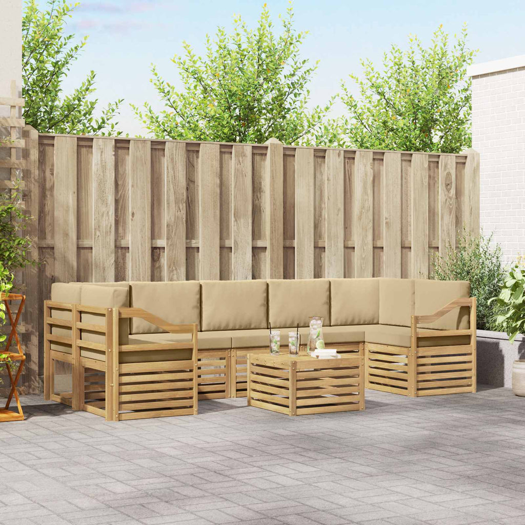 Outdoor-Sofagarnitur mit Kissen 8 pcs Weiß und Beige Polyester