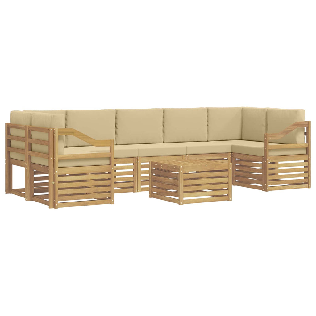 Outdoor-Sofagarnitur mit Kissen 8 pcs Weiß und Beige Polyester