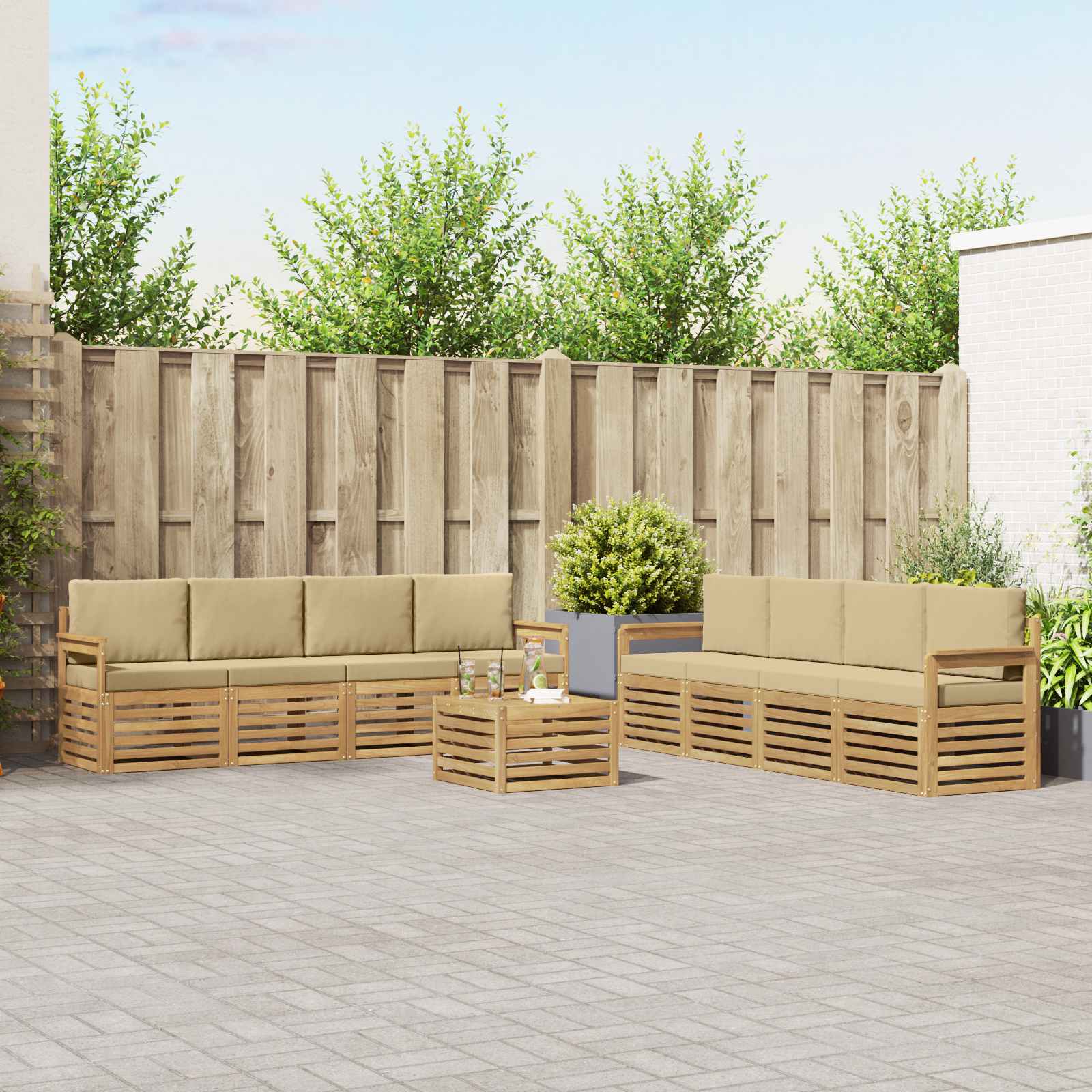 Outdoor-Sofagarnitur 9 pcs Weiß und Beige 59 x 59 x 37 cm
