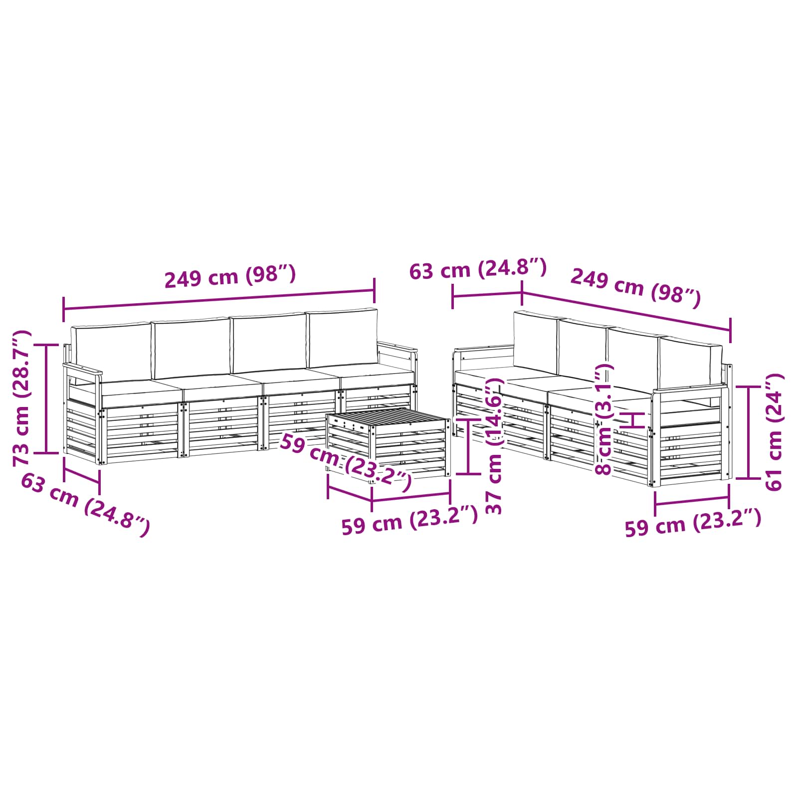 Outdoor-Sofagarnitur 9 pcs Weiß und Beige 59 x 59 x 37 cm