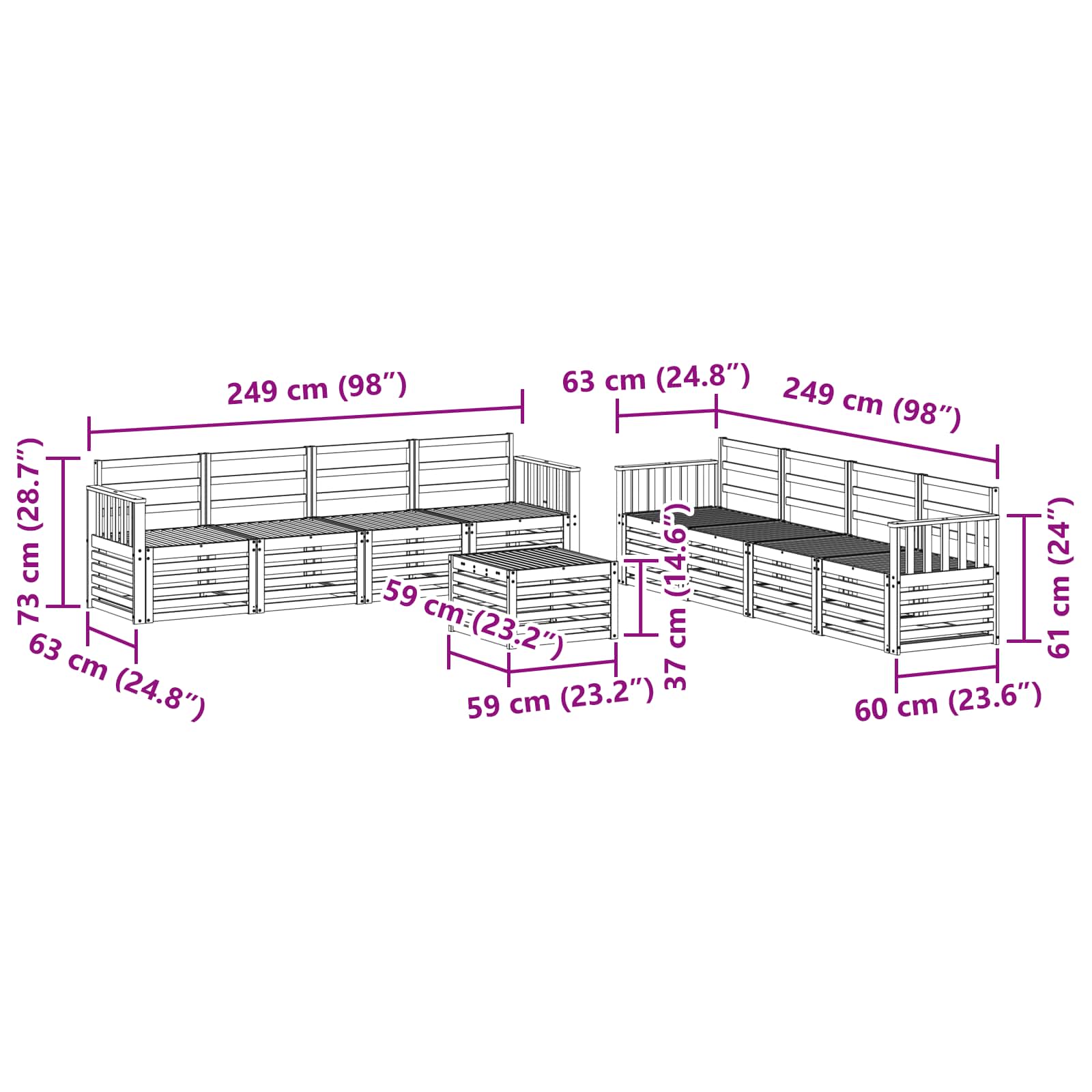 Outdoor-Sofagarnitur 9 pcs Weiß 59 x 59 x 37 cm