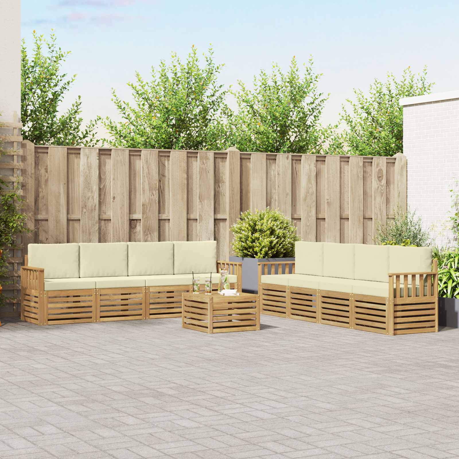 Outdoor-Sofagarnitur 9 pcs Weiß und Creme 59 x 59 x 37 cm