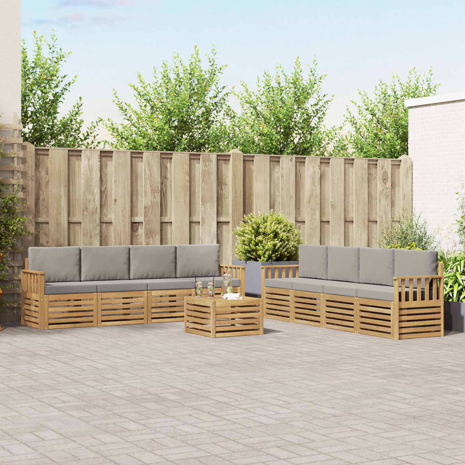 Outdoor-Sofagarnitur 9 pcs Weiß und Hellgrau 59 x 59 x 37 cm