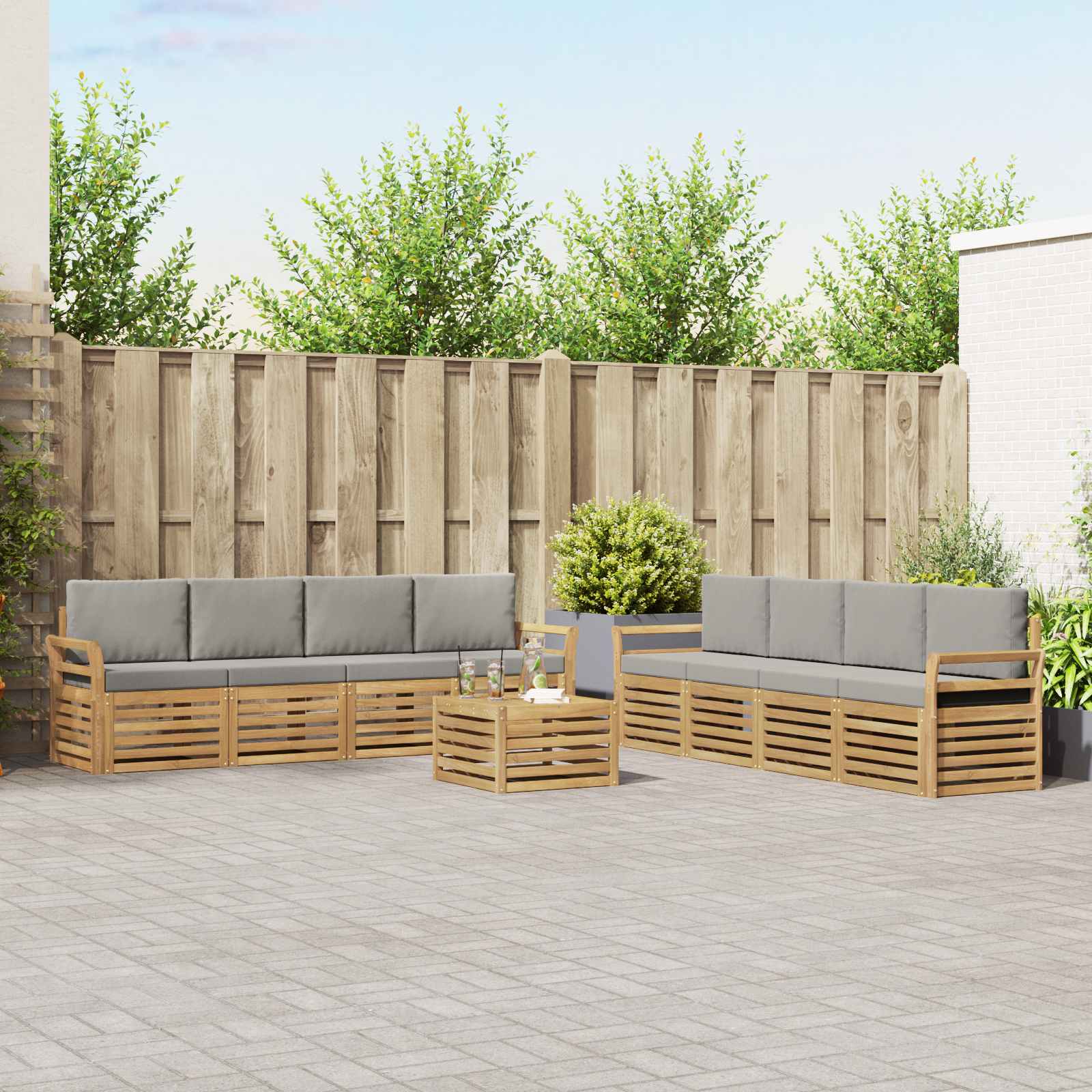Sofagarnituren 9 pcs Weiß und Hellgrau 59 x 59 x 37 cm