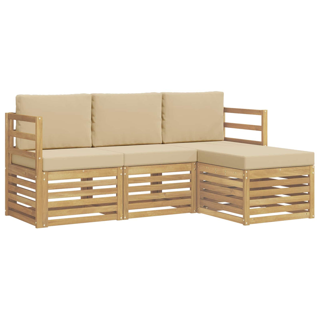Outdoor-Sofagarnitur mit Kissen 4 pcs Weiß und Beige Polyester