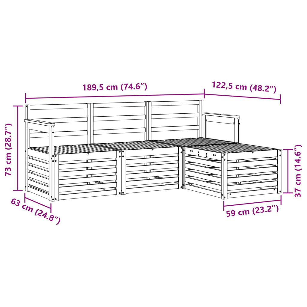 Outdoor-Sofagarnitur 4 pcs Weiß 189,5 x 122,5 x 73 cm
