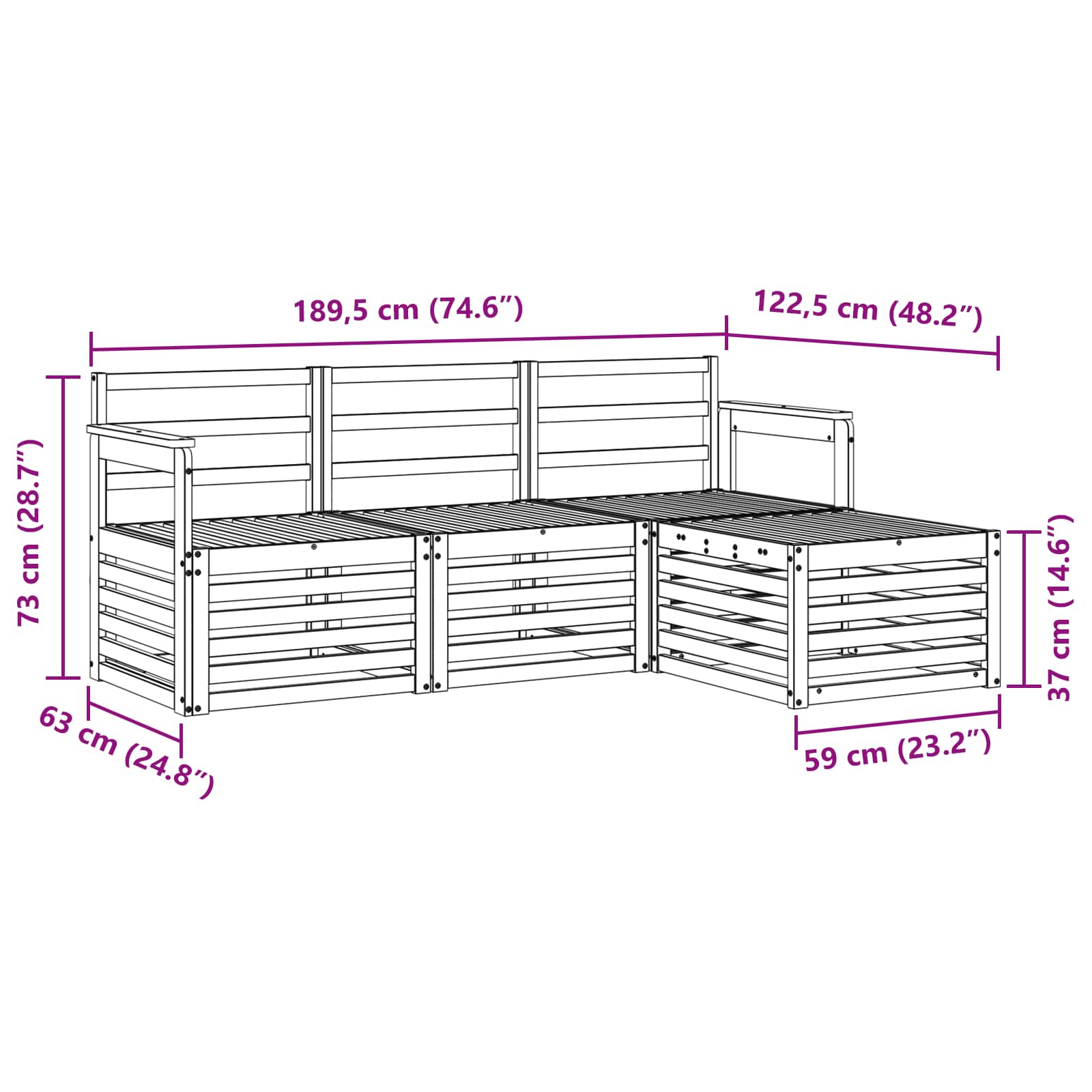 Outdoor-Sofagarnitur 4 pcs Weiß 189,5 x 122,5 x 73 cm