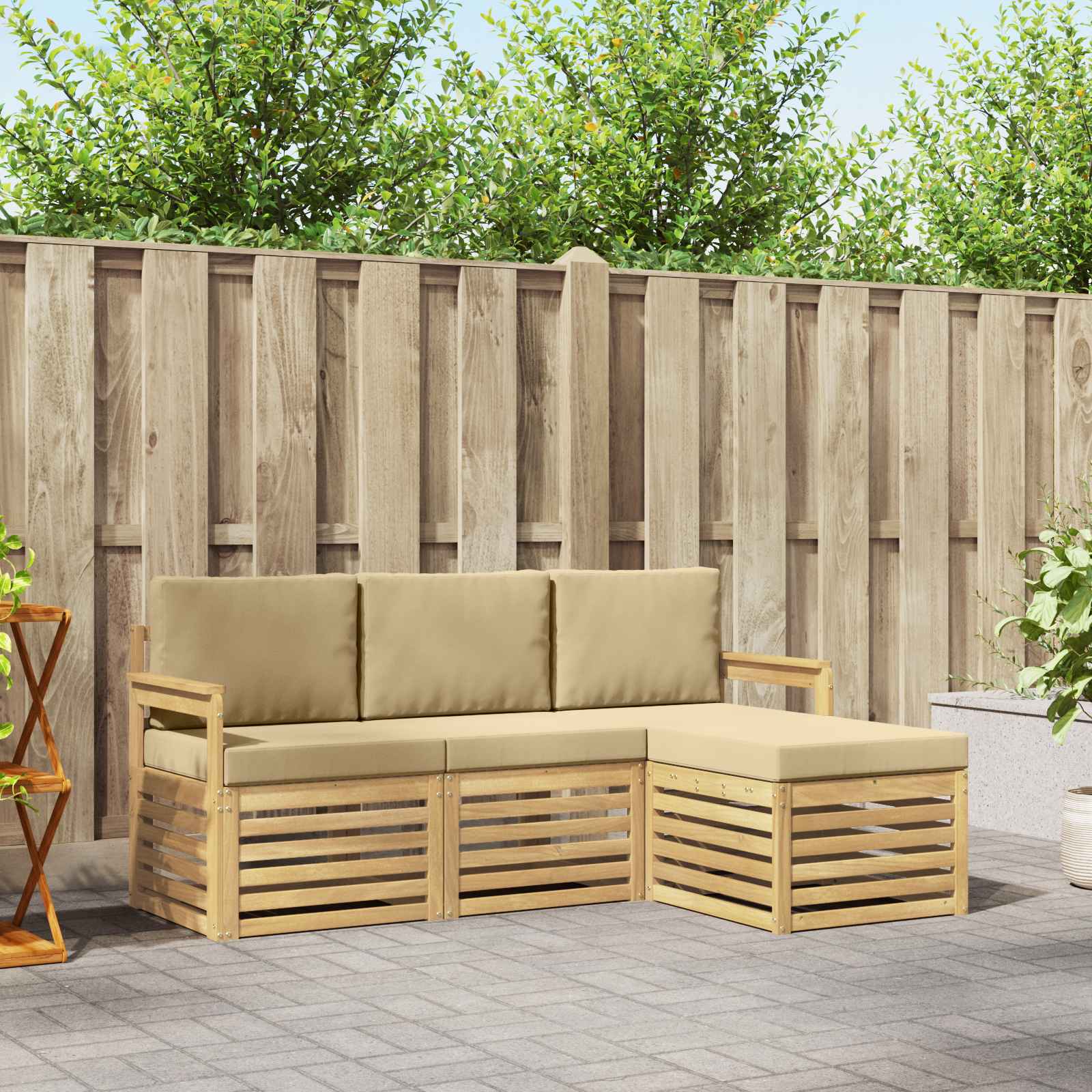 Outdoor-Sofagarnitur 4 pcs Weiß und Beige 189,5 x 122,5 x 73 cm