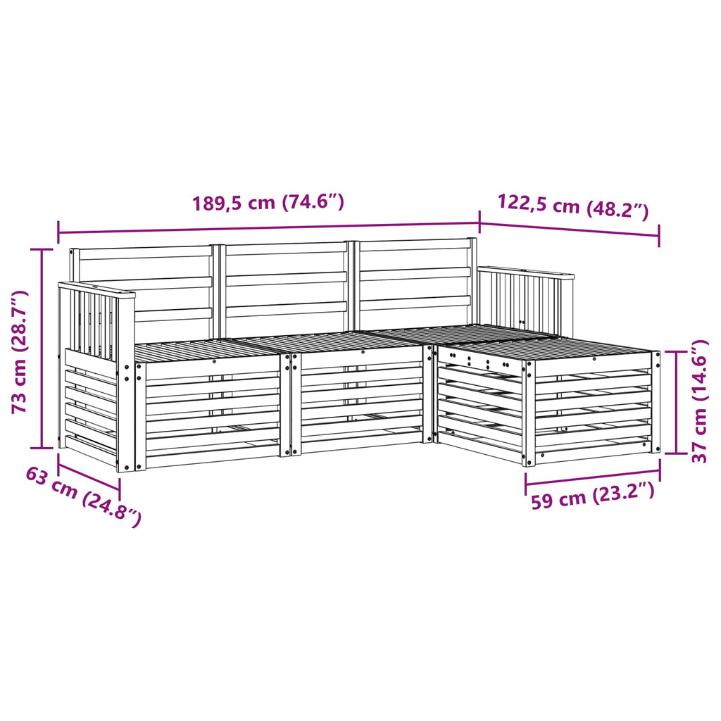 Outdoor-Sofagarnitur 4 pcs Weiß 189,5 x 122,5 x 73 cm
