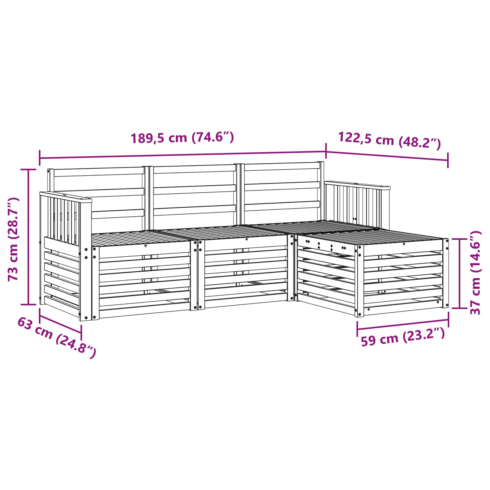 Outdoor-Sofagarnitur 4 pcs Weiß 189,5 x 122,5 x 73 cm