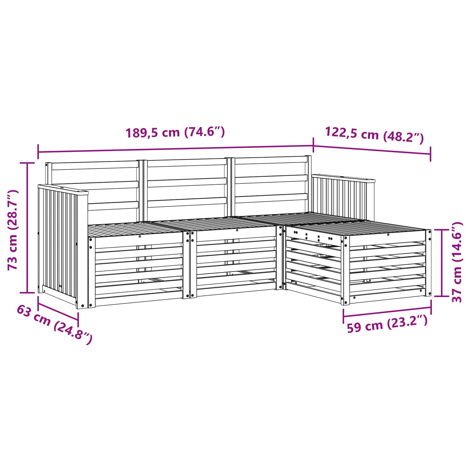 Outdoor-Sofagarnitur 4 pcs Weiß 189,5 x 122,5 x 73 cm