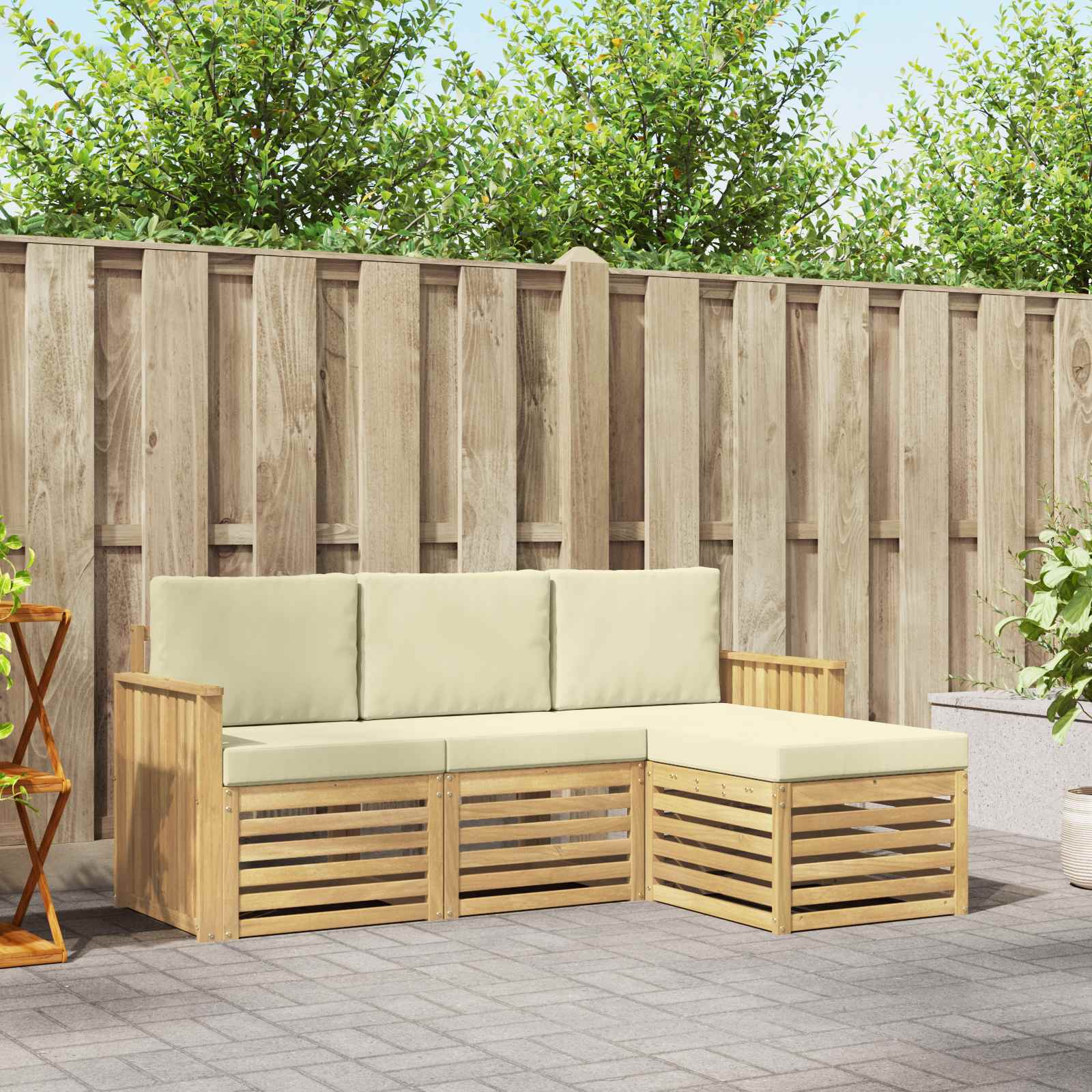 Outdoor-Sofagarnitur 4 pcs Weiß und Creme 189,5 x 122,5 x 73 cm